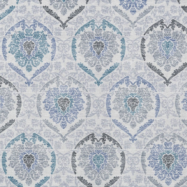 HomeRoots 5' Timeless Gray and Denim Blue Medallion Washable Area Rug for Indoor and Outdoor Spaces 5' X 8' 587657