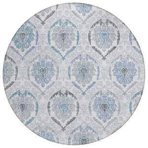 HomeRoots 5' Timeless Gray and Denim Blue Medallion Washable Area Rug for Indoor and Outdoor Spaces 8' Round 587658