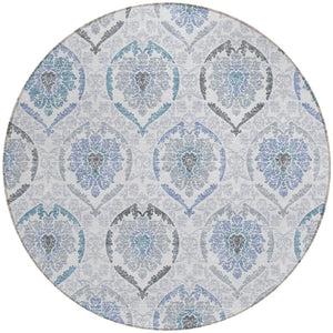 HomeRoots 5' Timeless Gray and Denim Blue Medallion Washable Area Rug for Indoor and Outdoor Spaces 8' Round 587658