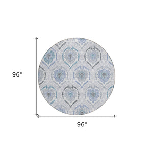 HomeRoots 5' Timeless Gray and Denim Blue Medallion Washable Area Rug for Indoor and Outdoor Spaces 8' Round 587658