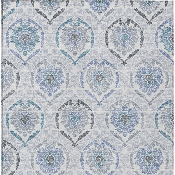 HomeRoots 5' Timeless Gray and Denim Blue Medallion Washable Area Rug for Indoor and Outdoor Spaces 8' X 10' 587659