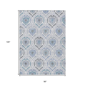 HomeRoots 5' Timeless Gray and Denim Blue Medallion Washable Area Rug for Indoor and Outdoor Spaces 8' X 10' 587659