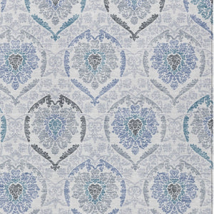 HomeRoots 5' Timeless Gray and Denim Blue Medallion Washable Area Rug for Indoor and Outdoor Spaces 8' X 10' 587659