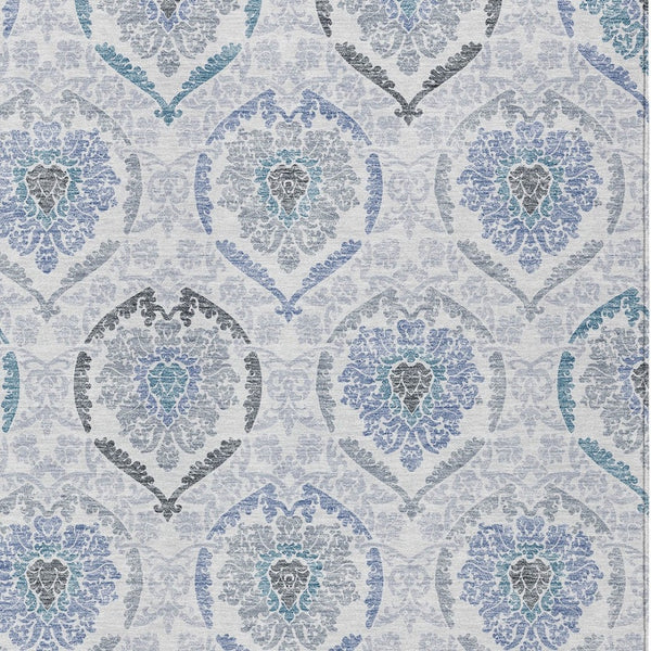 HomeRoots 5' Timeless Gray and Denim Blue Medallion Washable Area Rug for Indoor and Outdoor Spaces 8' X 10' 587659