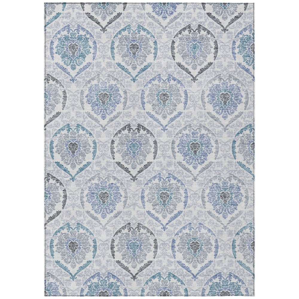 HomeRoots 9' Washable Medallion Area Rug in Gray and Denim Blue – Perfect for Indoor and Outdoor Spaces! 9' X 12' 587660