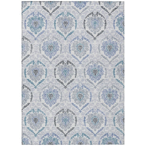 HomeRoots 9' Washable Medallion Area Rug in Gray and Denim Blue – Perfect for Indoor and Outdoor Spaces! 9' X 12' 587660