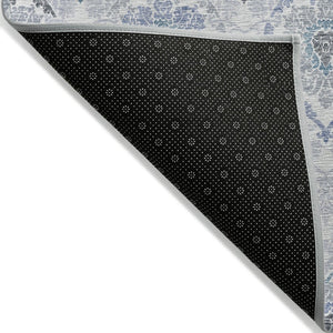 HomeRoots 9' Washable Medallion Area Rug in Gray and Denim Blue – Perfect for Indoor and Outdoor Spaces! 9' X 12' 587660