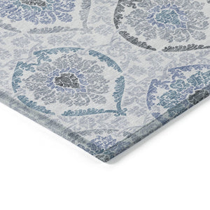 HomeRoots 9' Washable Medallion Area Rug in Gray and Denim Blue – Perfect for Indoor and Outdoor Spaces! 9' X 12' 587660