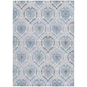 HomeRoots 9' Washable Medallion Area Rug in Gray and Denim Blue – Perfect for Indoor and Outdoor Spaces! 9' X 12' 587660