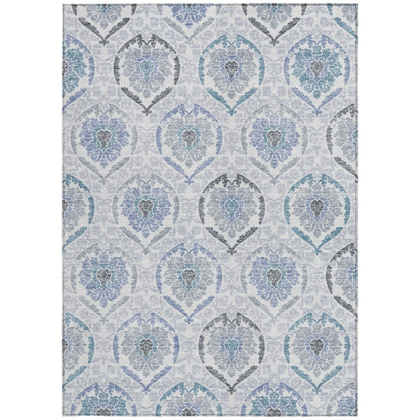HomeRoots 9' Washable Medallion Area Rug in Gray and Denim Blue – Perfect for Indoor and Outdoor Spaces! 9' X 12' 587660