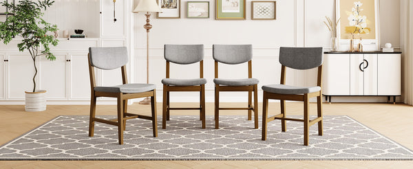 English Elm 4-piece Farmhouse Solid Wood Dining Chairs Upholstered Gray Fabric Curved Back Seating Walnut N752P368504D