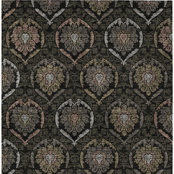 Homeroots 3' Black Gray And Brown Medallion Washable Area Rug - Versatile Indoor Outdoor Decorative Touch 5' X 8' Polyester 587693