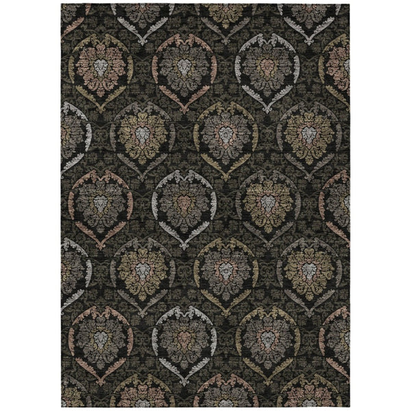 HomeRoots 5' Stylish Black Gray Brown Medallion Washable Area Rug for Indoor & Outdoor Spaces - Durable & Versatile 5' X 8' 587693