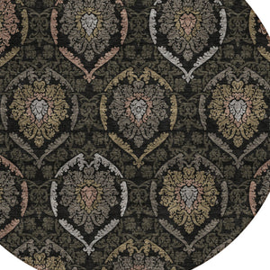 Homeroots 3' Black Gray And Brown Medallion Washable Area Rug - Versatile Indoor Outdoor Decorative Touch 8' Round Polyester 587694