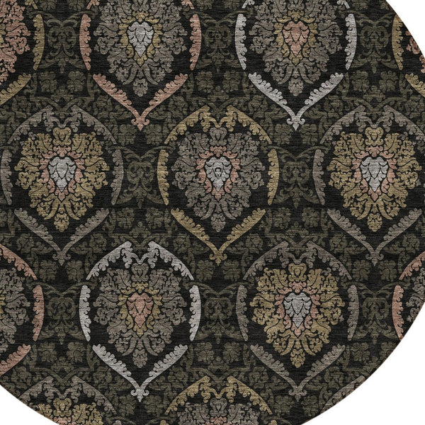 Homeroots 3' Black Gray And Brown Medallion Washable Area Rug - Versatile Indoor Outdoor Decorative Touch 8' Round Polyester 587694
