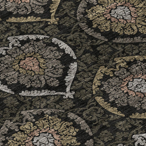 Homeroots 3' Black Gray And Brown Medallion Washable Area Rug - Versatile Indoor Outdoor Decorative Touch 8' Round Polyester 587694