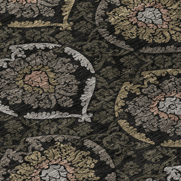 Homeroots 3' Black Gray And Brown Medallion Washable Area Rug - Versatile Indoor Outdoor Decorative Touch 8' Round Polyester 587694