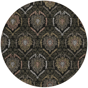 Homeroots 3' Black Gray And Brown Medallion Washable Area Rug - Versatile Indoor Outdoor Decorative Touch 8' Round Polyester 587694