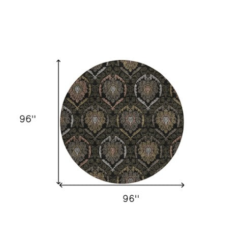 Homeroots 3' Black Gray And Brown Medallion Washable Area Rug - Versatile Indoor Outdoor Decorative Touch 8' Round Polyester 587694