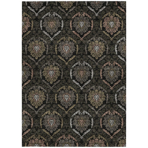 Homeroots 3' Black Gray And Brown Medallion Washable Area Rug - Versatile Indoor Outdoor Decorative Touch 8' X 10' Polyester 587695