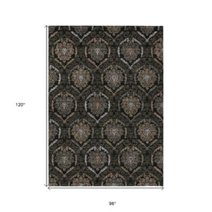 Homeroots 3' Black Gray And Brown Medallion Washable Area Rug - Versatile Indoor Outdoor Decorative Touch 8' X 10' Polyester 587695