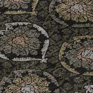 Homeroots 3' Black Gray And Brown Medallion Washable Area Rug - Versatile Indoor Outdoor Decorative Touch 8' X 10' Polyester 587695