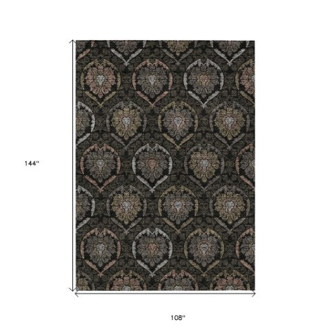 Homeroots 3' Black Gray And Brown Medallion Washable Area Rug - Versatile Indoor Outdoor Decorative Touch 9' X 12' Polyester 587696