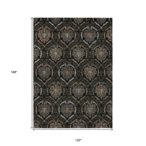 Homeroots 3' Black Gray And Brown Medallion Washable Area Rug - Versatile Indoor Outdoor Decorative Touch 10' X 14' Polyester 587697