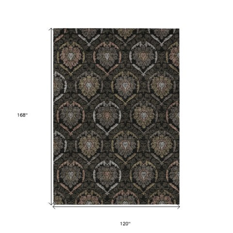 Homeroots 3' Black Gray And Brown Medallion Washable Area Rug - Versatile Indoor Outdoor Decorative Touch 10' X 14' Polyester 587697