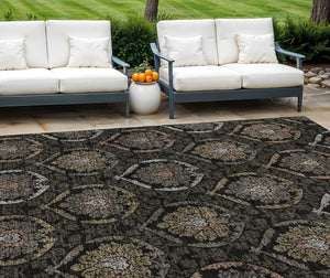 Homeroots 3' Black Gray And Brown Medallion Washable Area Rug - Versatile Indoor Outdoor Decorative Touch 10' X 14' Polyester 587697