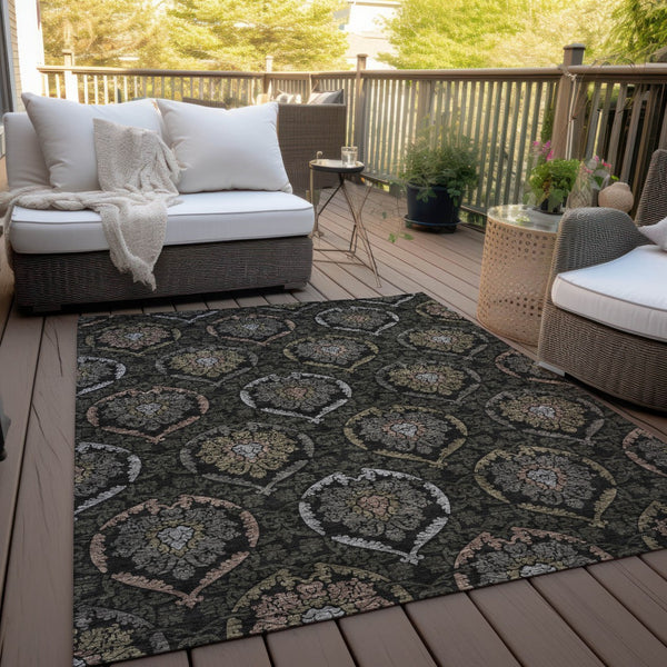 Homeroots 3' Black Gray And Brown Medallion Washable Area Rug - Versatile Indoor Outdoor Decorative Touch 10' X 14' Polyester 587697
