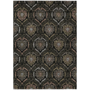 HomeRoots 5' Stylish Black Gray Brown Medallion Washable Area Rug for Indoor & Outdoor Spaces - Durable & Versatile 10' X 14' 587697