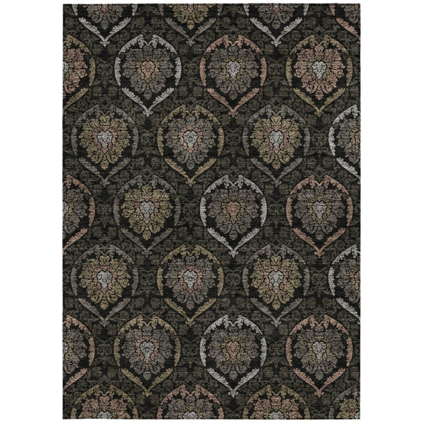 Homeroots 3' Black Gray And Brown Medallion Washable Area Rug - Versatile Indoor Outdoor Decorative Touch 10' X 14' Polyester 587697