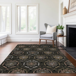 Homeroots 3' Black Gray And Brown Medallion Washable Area Rug - Versatile Indoor Outdoor Decorative Touch 10' X 14' Polyester 587697