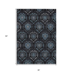 Homeroots 3' Black Gray And Brown Medallion Washable Area Rug - Versatile Indoor Outdoor Decorative Touch 3' X 5' Polyester 587698
