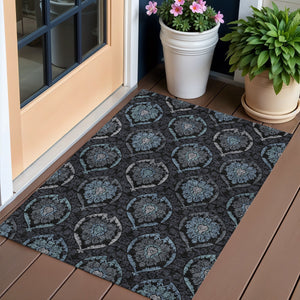 Homeroots 3' Black Gray And Brown Medallion Washable Area Rug - Versatile Indoor Outdoor Decorative Touch 3' X 5' Polyester 587698