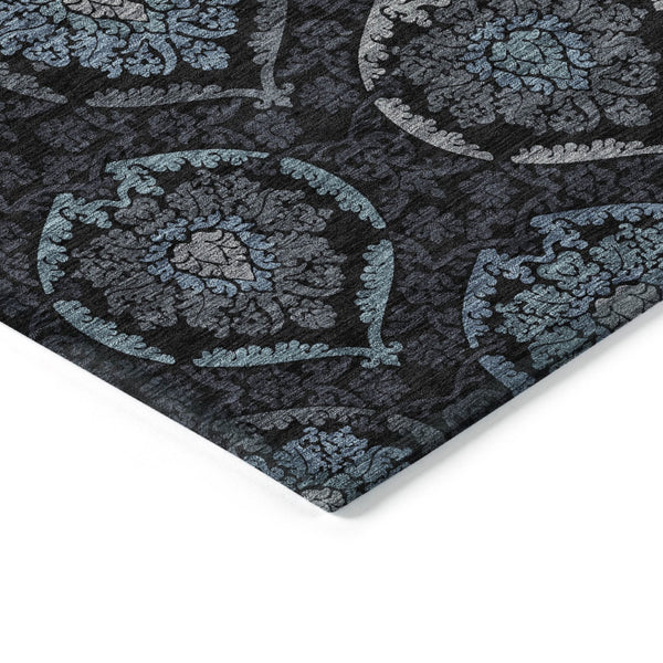 Homeroots 3' Black Gray And Brown Medallion Washable Area Rug - Versatile Indoor Outdoor Decorative Touch 3' X 5' Polyester 587698