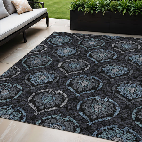 Homeroots 3' Black Gray And Brown Medallion Washable Area Rug - Versatile Indoor Outdoor Decorative Touch 5' X 8' Polyester 587699