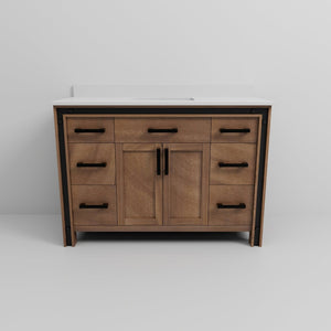 English Elm Rustic Barnwood Bath Vanity With White Quartz Top - 48” W X 22” D, Timeless Charm & Storage Solutions B2731P260610-GIGA