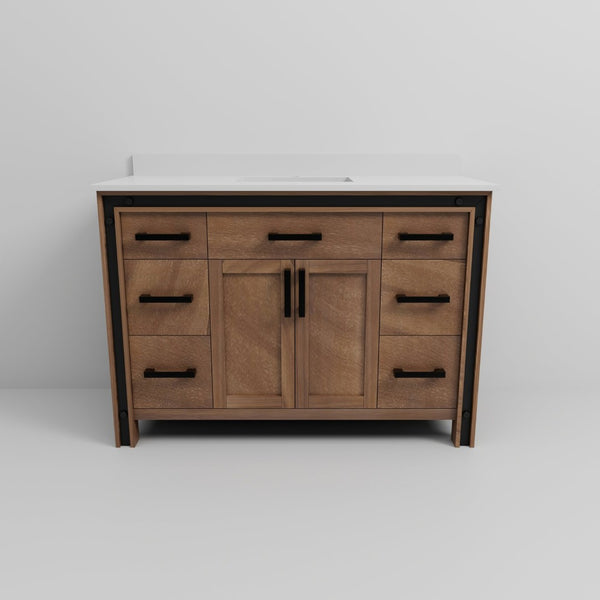 English Elm Rustic Barnwood Bath Vanity With White Quartz Top - 48” W X 22” D, Timeless Charm & Storage Solutions B2731P260610-GIGA