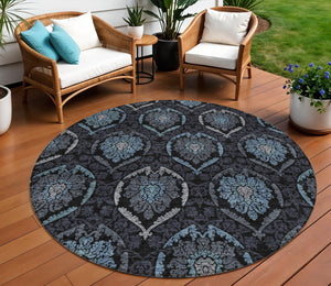 Homeroots 3' Black Gray And Brown Medallion Washable Area Rug - Versatile Indoor Outdoor Decorative Touch 8' Round Polyester 587700