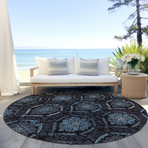 Homeroots 3' Black Gray And Brown Medallion Washable Area Rug - Versatile Indoor Outdoor Decorative Touch 8' Round Polyester 587700