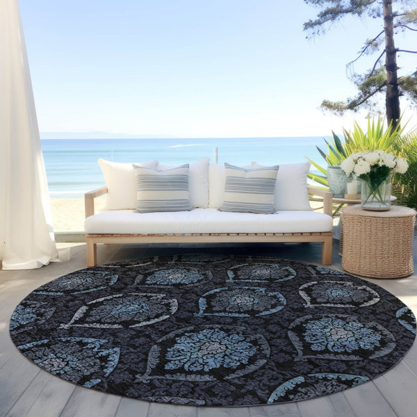 Homeroots 3' Black Gray And Brown Medallion Washable Area Rug - Versatile Indoor Outdoor Decorative Touch 8' Round Polyester 587700