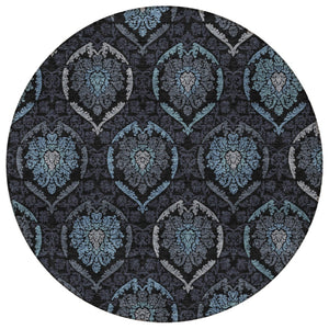 Homeroots 3' Black Gray And Brown Medallion Washable Area Rug - Versatile Indoor Outdoor Decorative Touch 8' Round Polyester 587700
