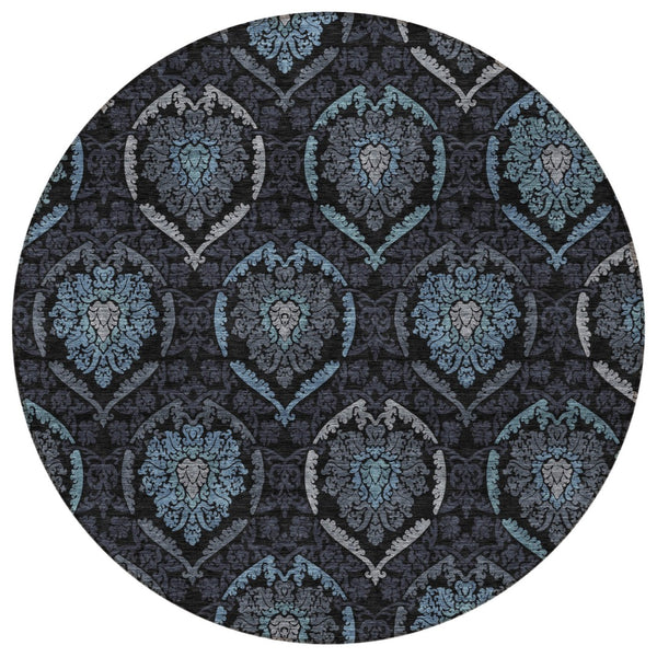 Homeroots 3' Black Gray And Brown Medallion Washable Area Rug - Versatile Indoor Outdoor Decorative Touch 8' Round Polyester 587700