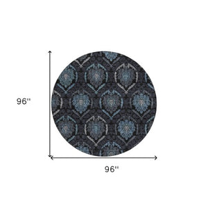 Homeroots 3' Black Gray And Brown Medallion Washable Area Rug - Versatile Indoor Outdoor Decorative Touch 8' Round Polyester 587700