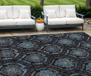 Homeroots 3' Black Gray And Brown Medallion Washable Area Rug - Versatile Indoor Outdoor Decorative Touch 8' X 10' Polyester 587701