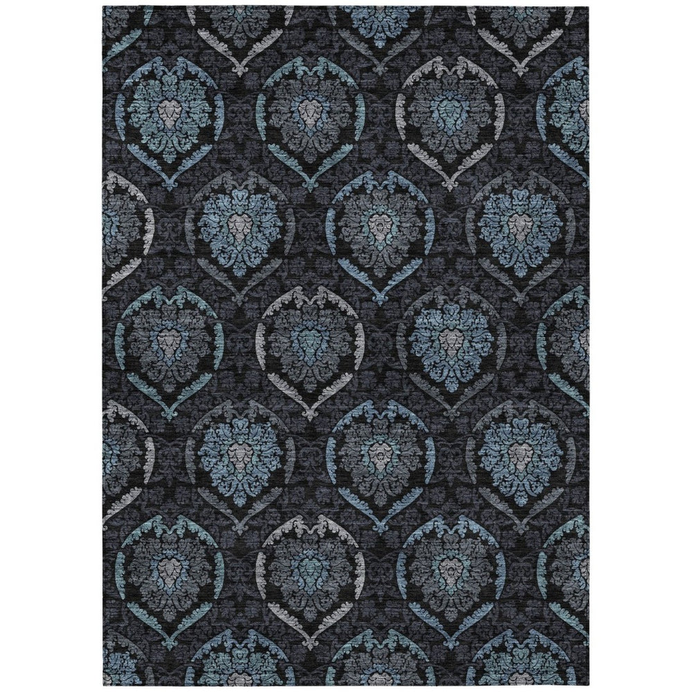 HomeRoots 5' Stylish Medallion Area Rug in Blue, Charcoal & Gray – Durable, Washable for Indoor/Outdoor Use 8' X 10' 587701