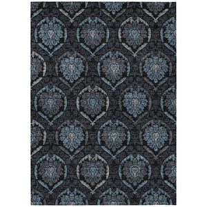 HomeRoots 5' Stylish Medallion Area Rug in Blue, Charcoal & Gray – Durable, Washable for Indoor/Outdoor Use 8' X 10' 587701