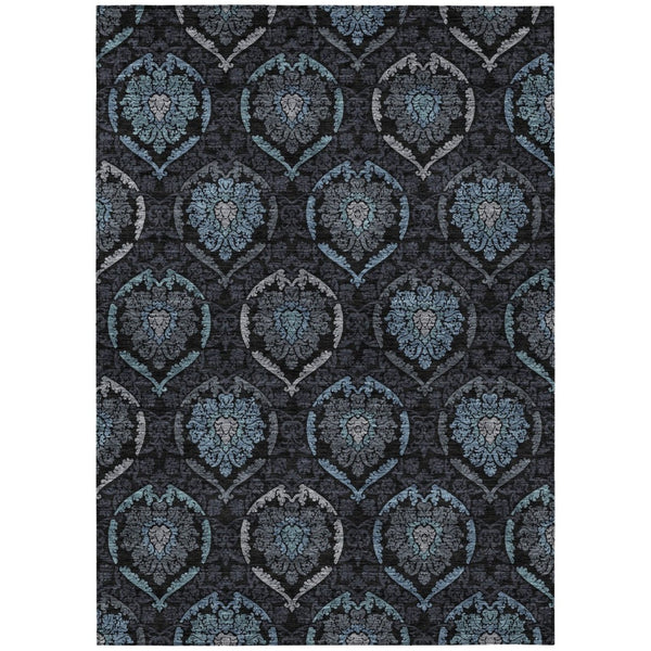 HomeRoots 5' Stylish Medallion Area Rug in Blue, Charcoal & Gray – Durable, Washable for Indoor/Outdoor Use 8' X 10' 587701